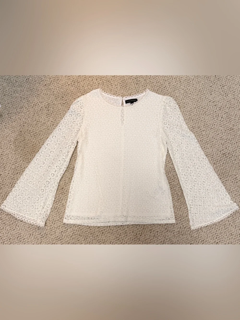 Banana Republic Ivory Floral Lace Bell Sleeve Blouse Boho Romantic Small